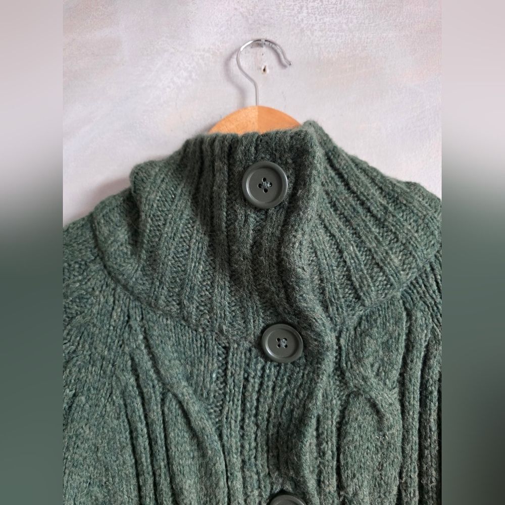 Vtg Mossimo Green Chunky Cable Knit Big Button Cardigan Fishermann Wool Blend XL - Picture 4 of 10